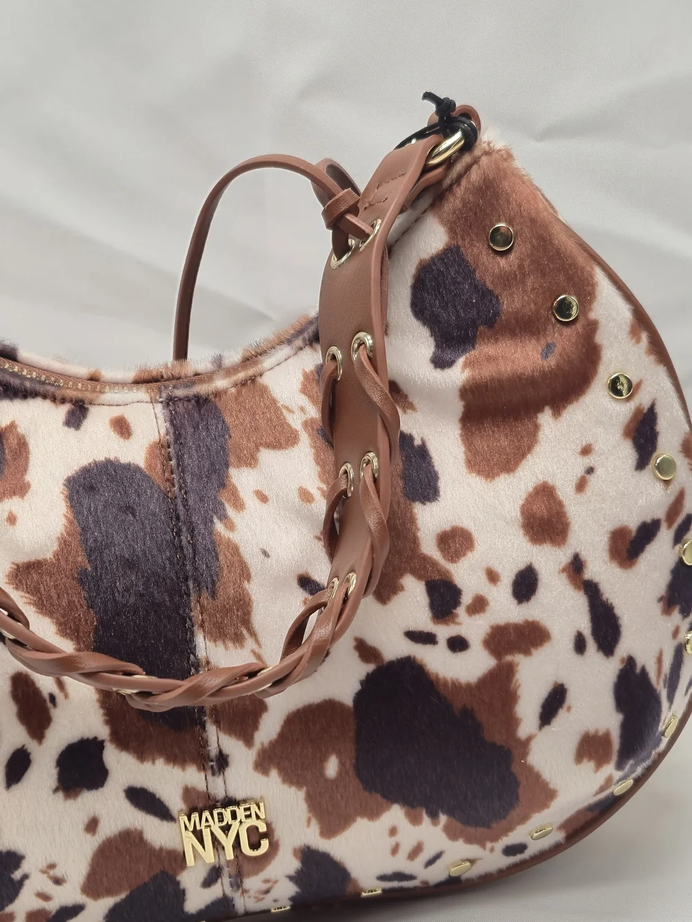 Brown & Cream Cow-Print Hobo Bag